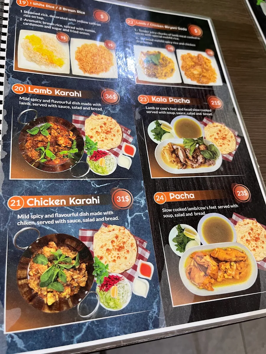 Menu, Tolo Kabab House