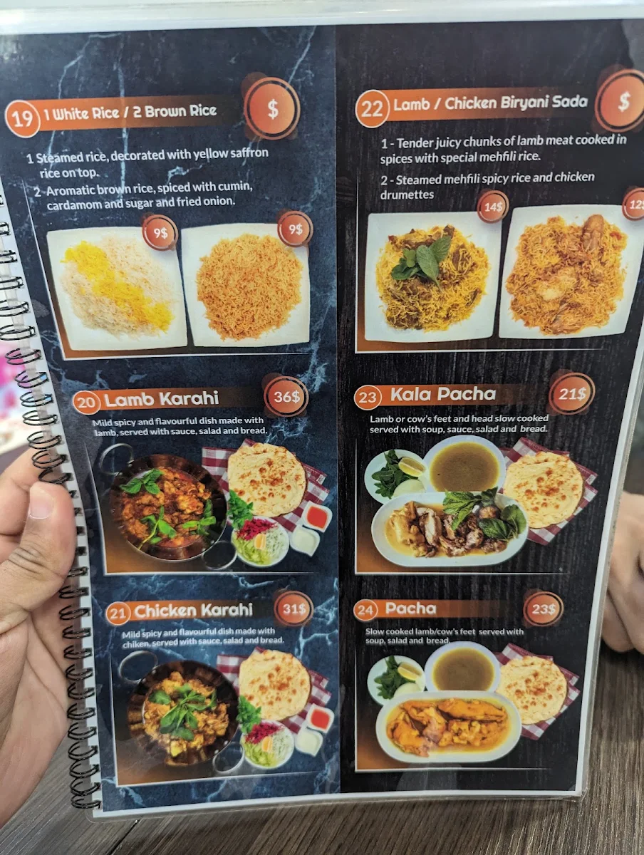 Menu, Tolo Kabab House