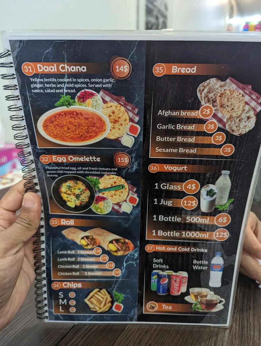 Menu, Tolo Kabab House