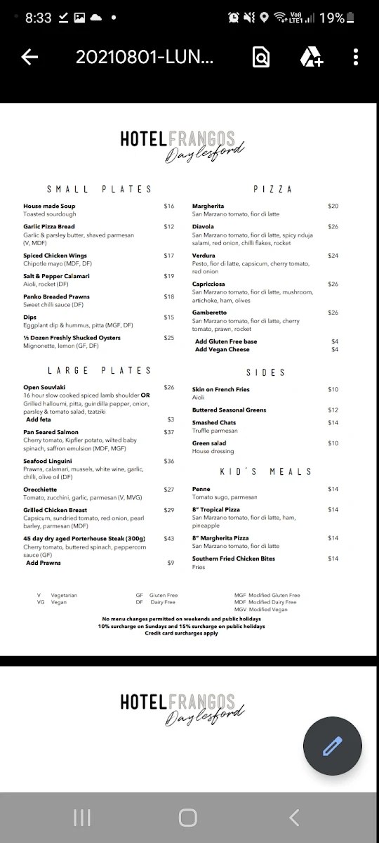 Menu, KOUKLA CAFE