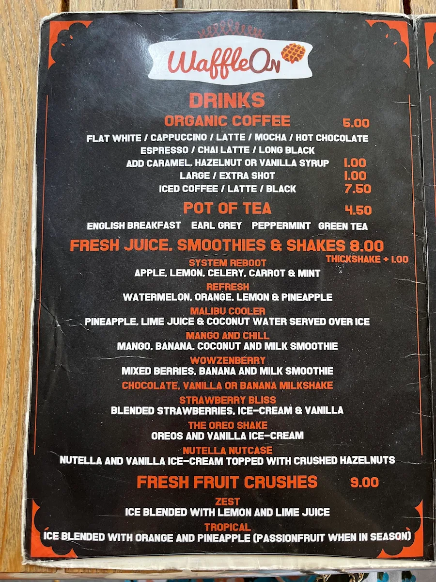 Menu, Waffle On Cairns