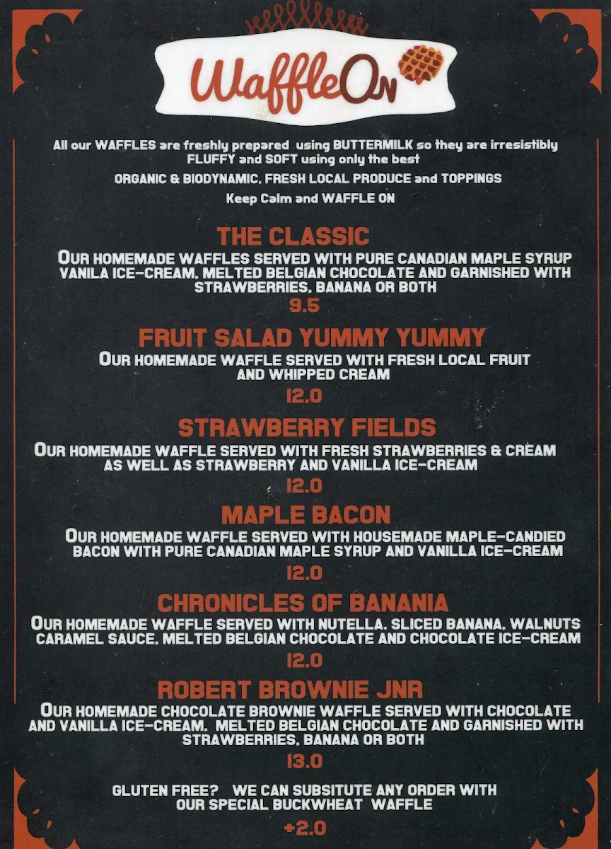 Menu, Waffle On Cairns