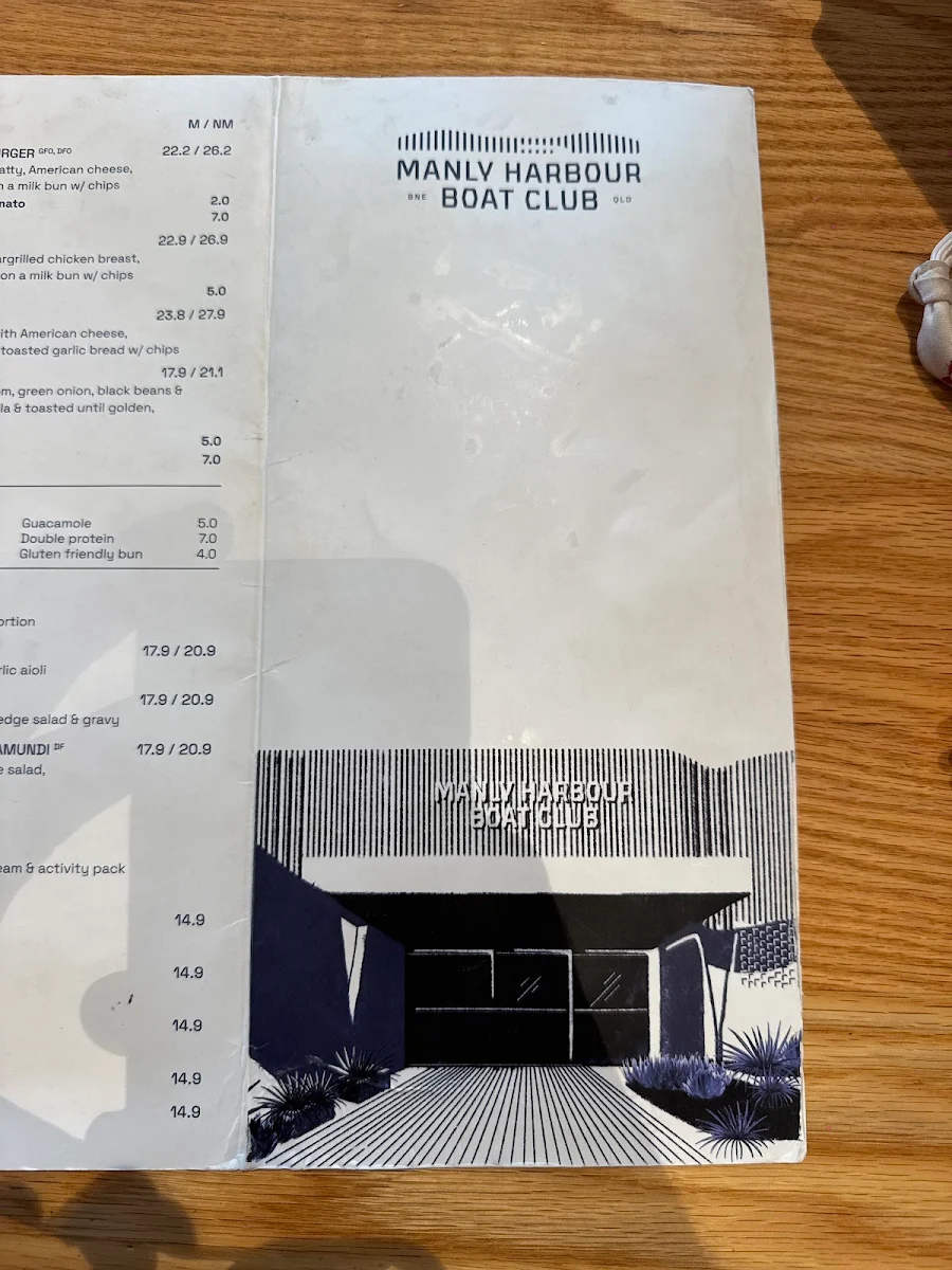 Menu, Manly Harbour Boat Club