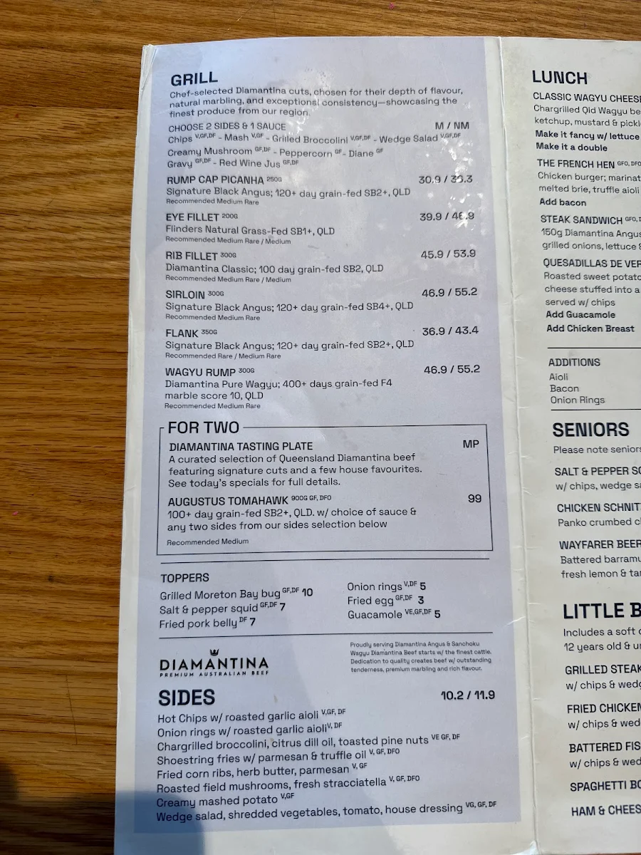 Menu, Manly Harbour Boat Club