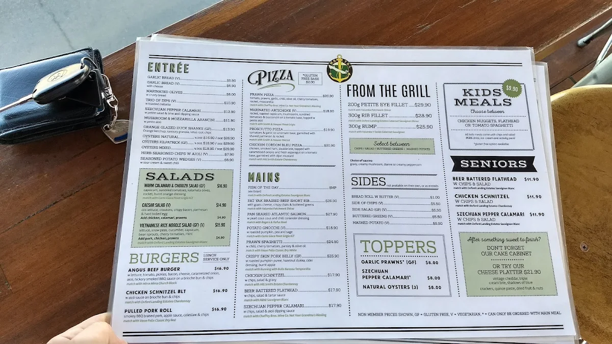 Menu, Manly Harbour Boat Club