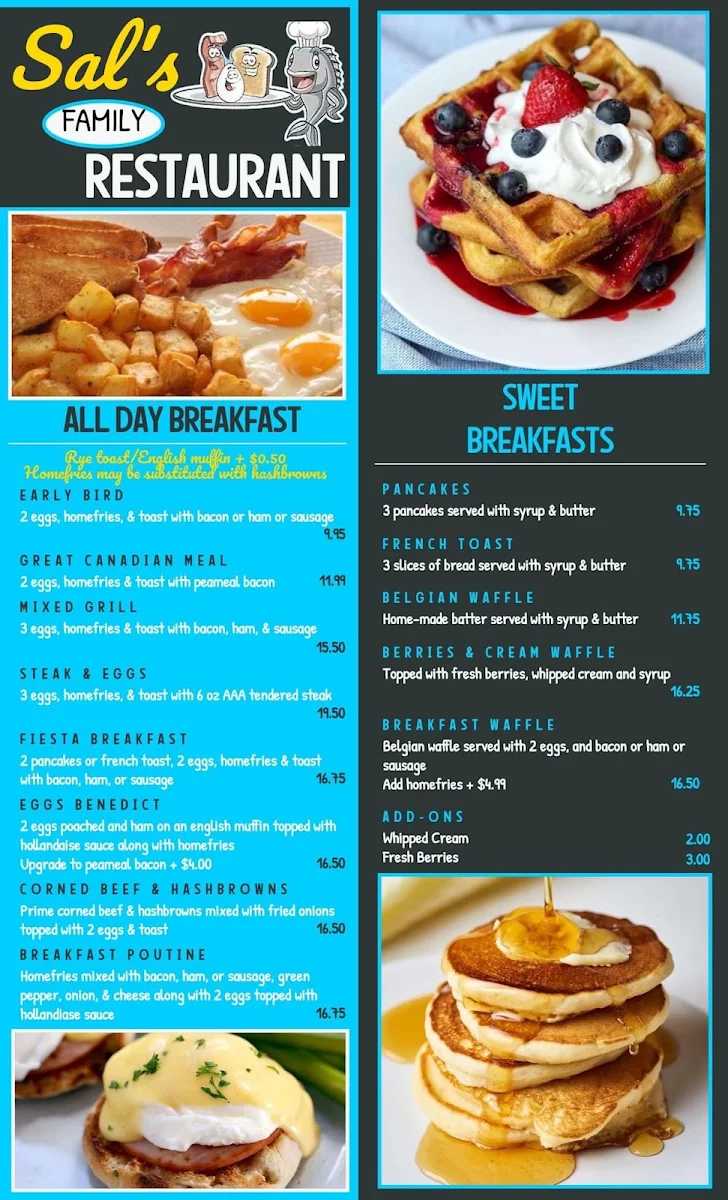Menu, Sal's Family Restaurant