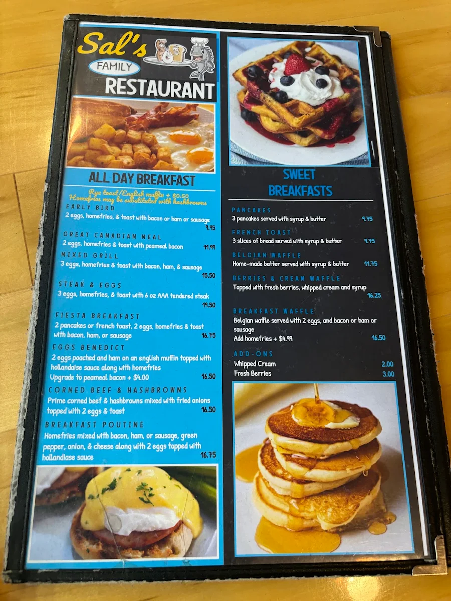 Menu, Sal's Family Restaurant