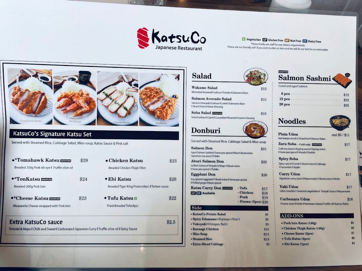 Menu, KatsuCo Sherwood