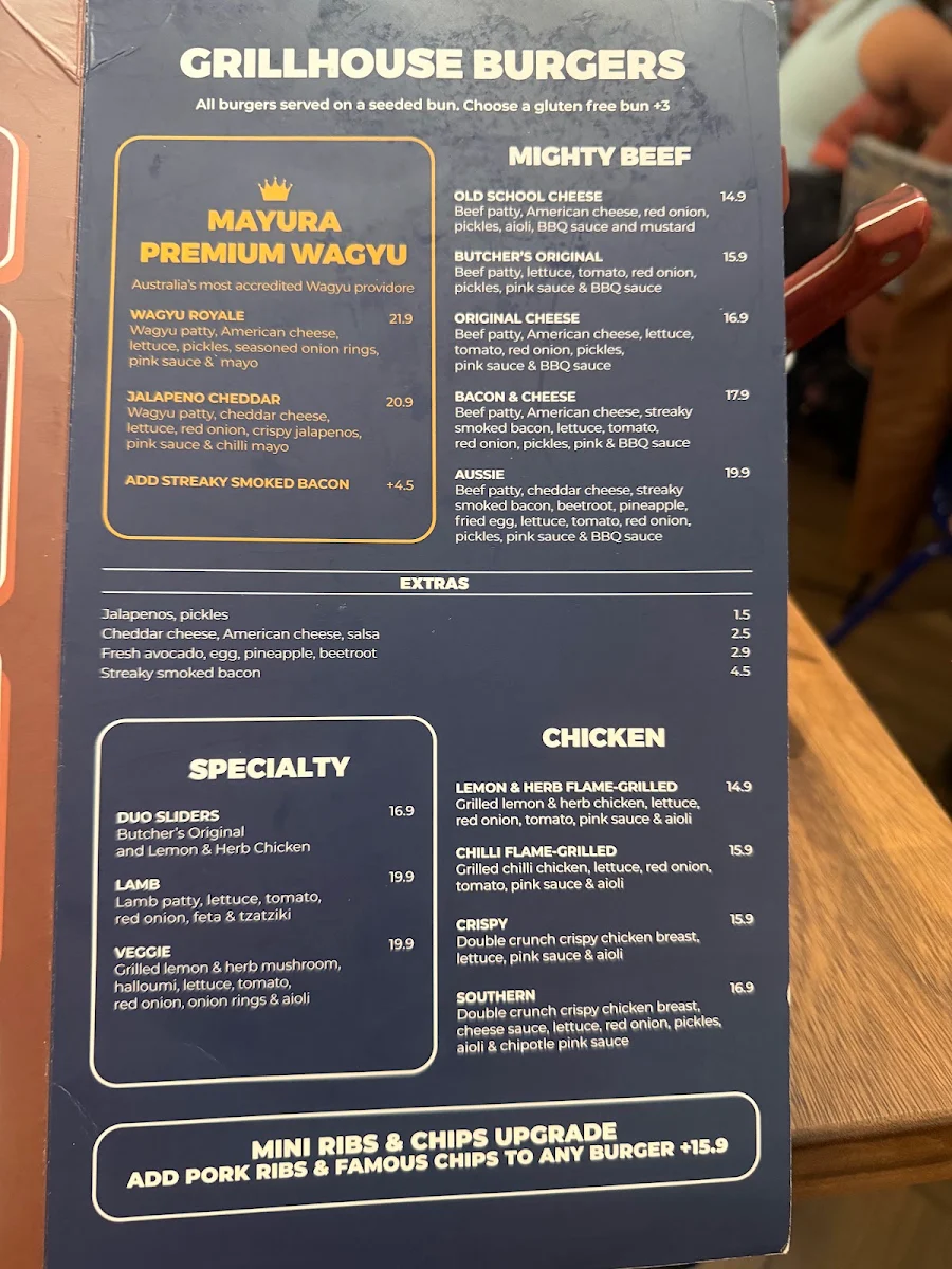 Menu, Ribs & Burgers Perth CBD