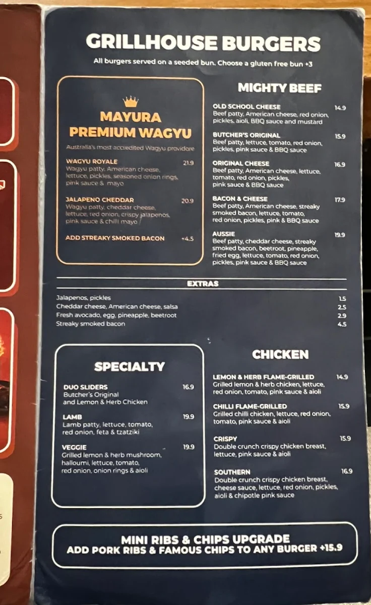 Menu, Ribs & Burgers Perth CBD