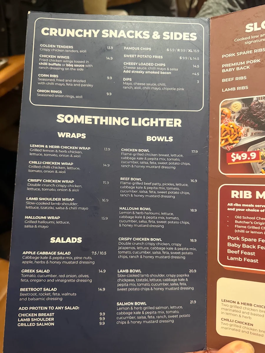 Menu, Ribs & Burgers Perth CBD