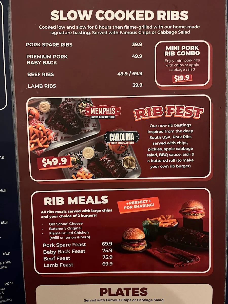 Menu, Ribs & Burgers Perth CBD