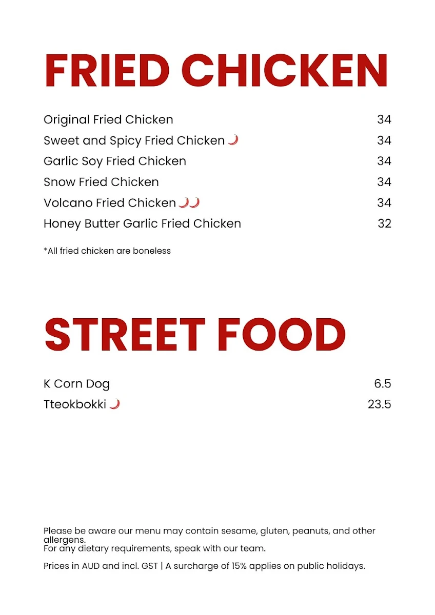 Menu, Kaokao