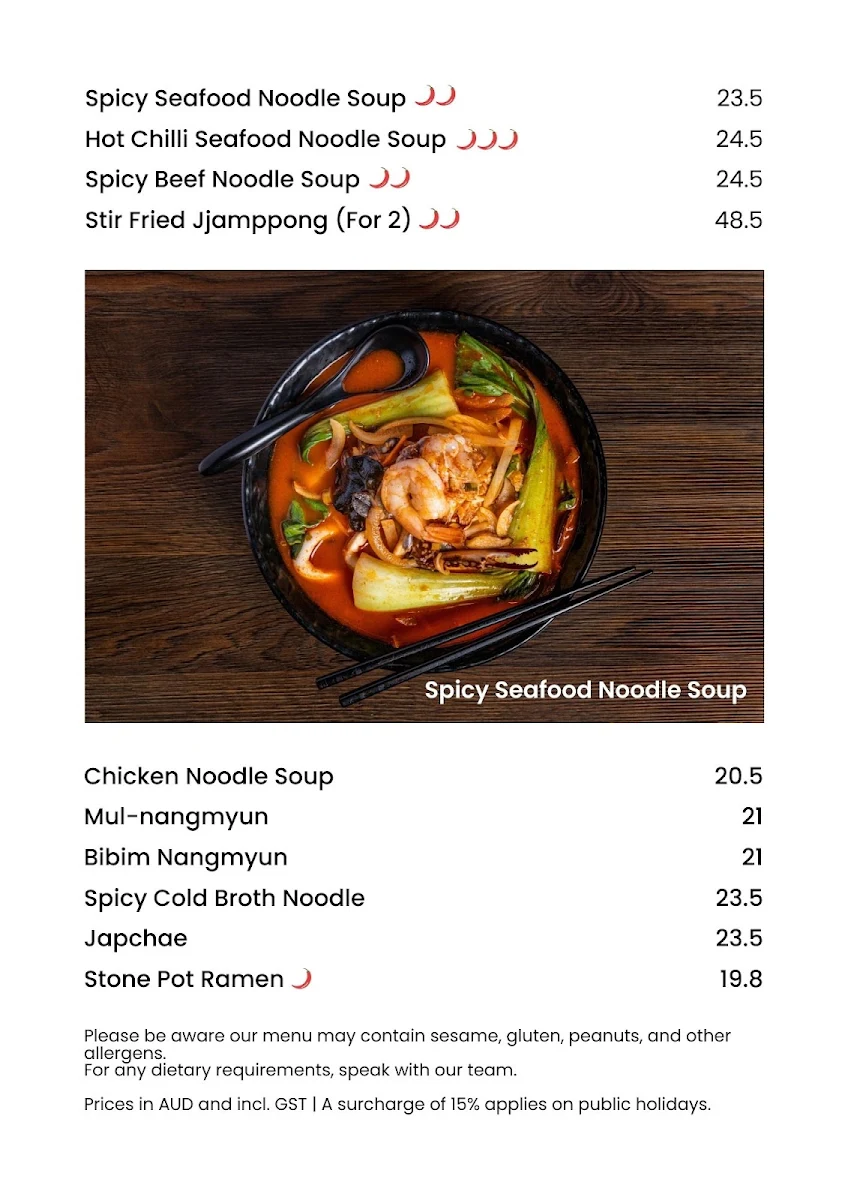 Menu, Kaokao