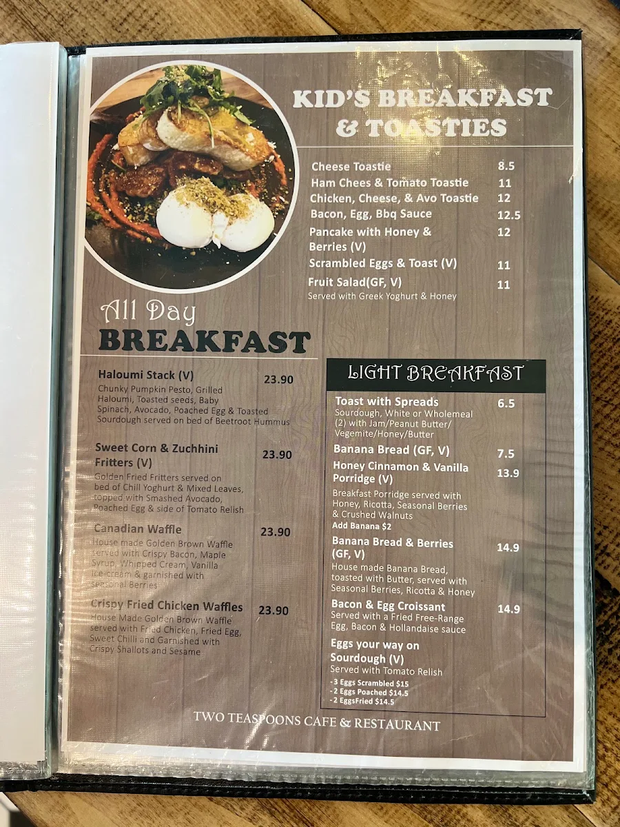 Menu, Two Teaspoons Cafe & Restaurant