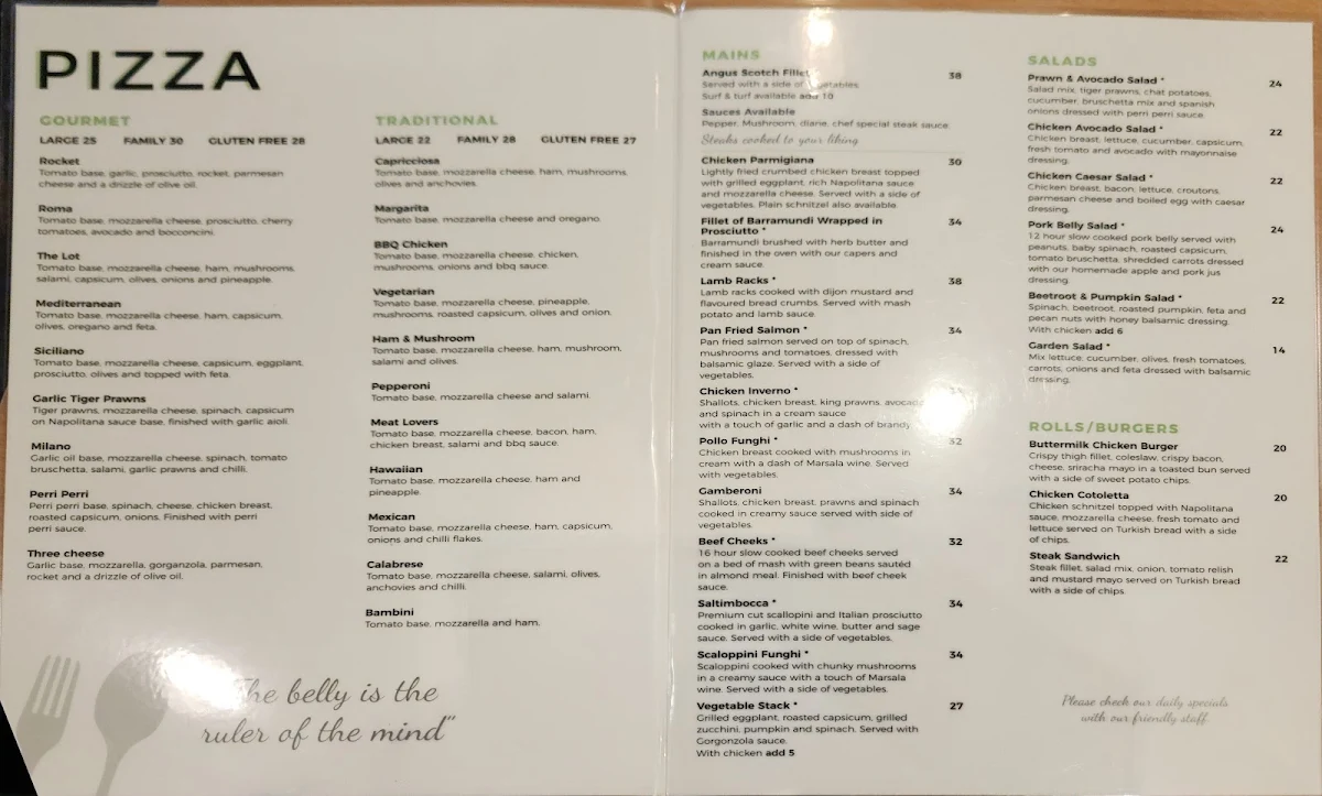 Menu, Benny's Restaurant and Bar