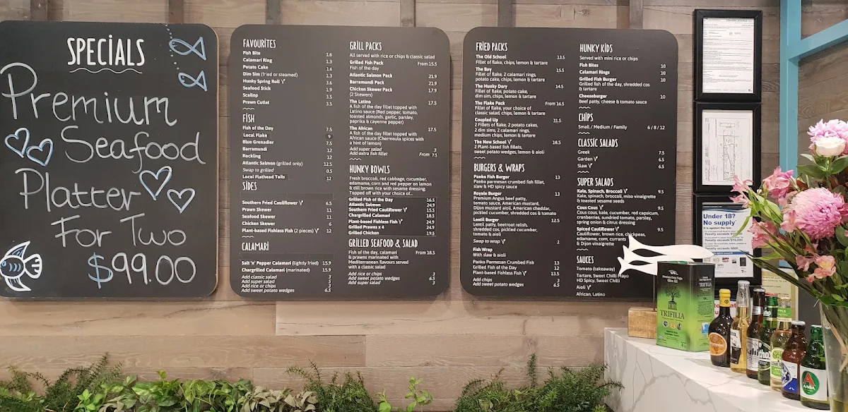 Menu, Hunky Dory Fish & Chips Oakleigh