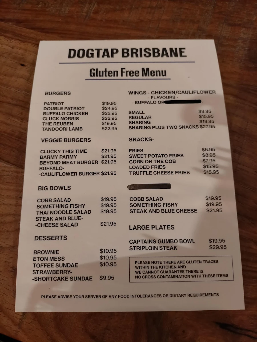Menu, BrewDog DogTap Brisbane