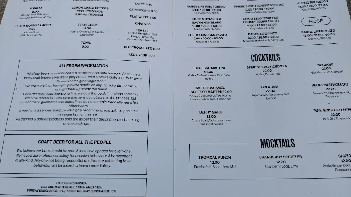 Menu, BrewDog DogTap Brisbane