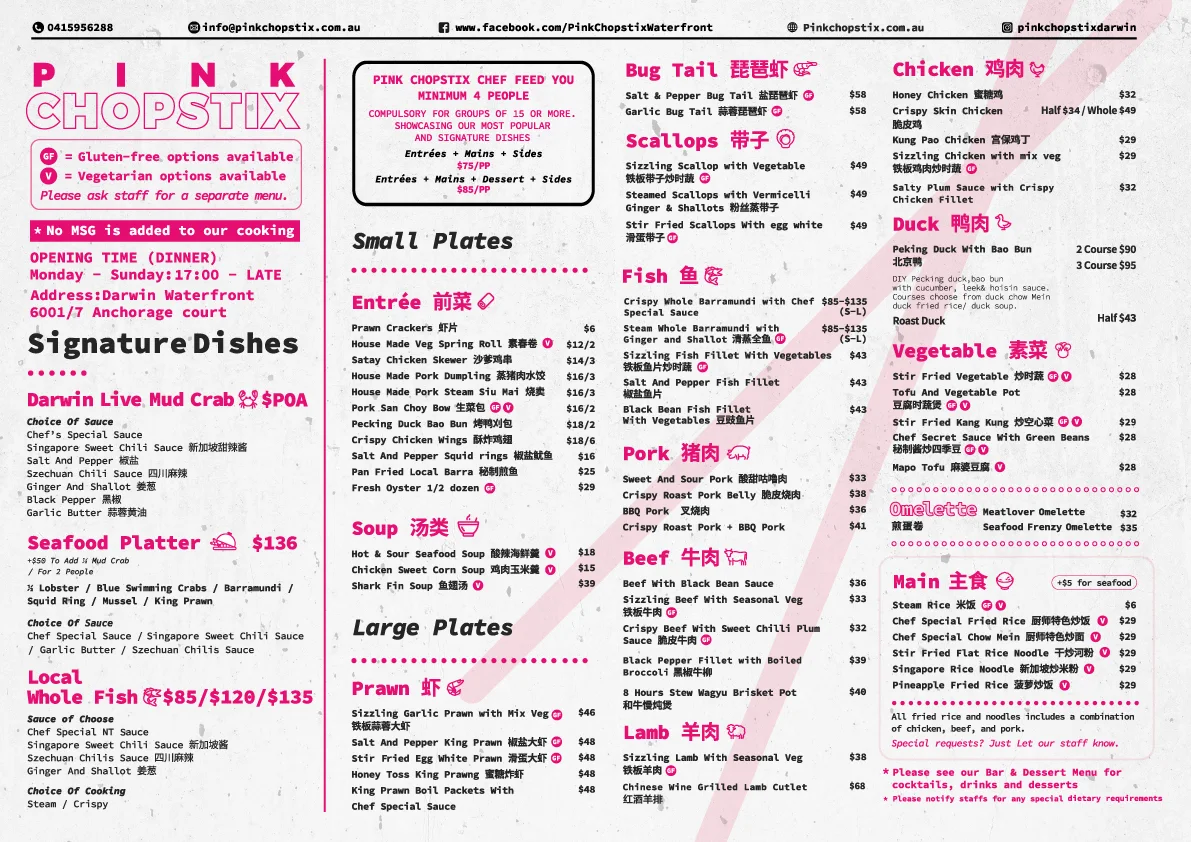 Menu, Pink Chopstix