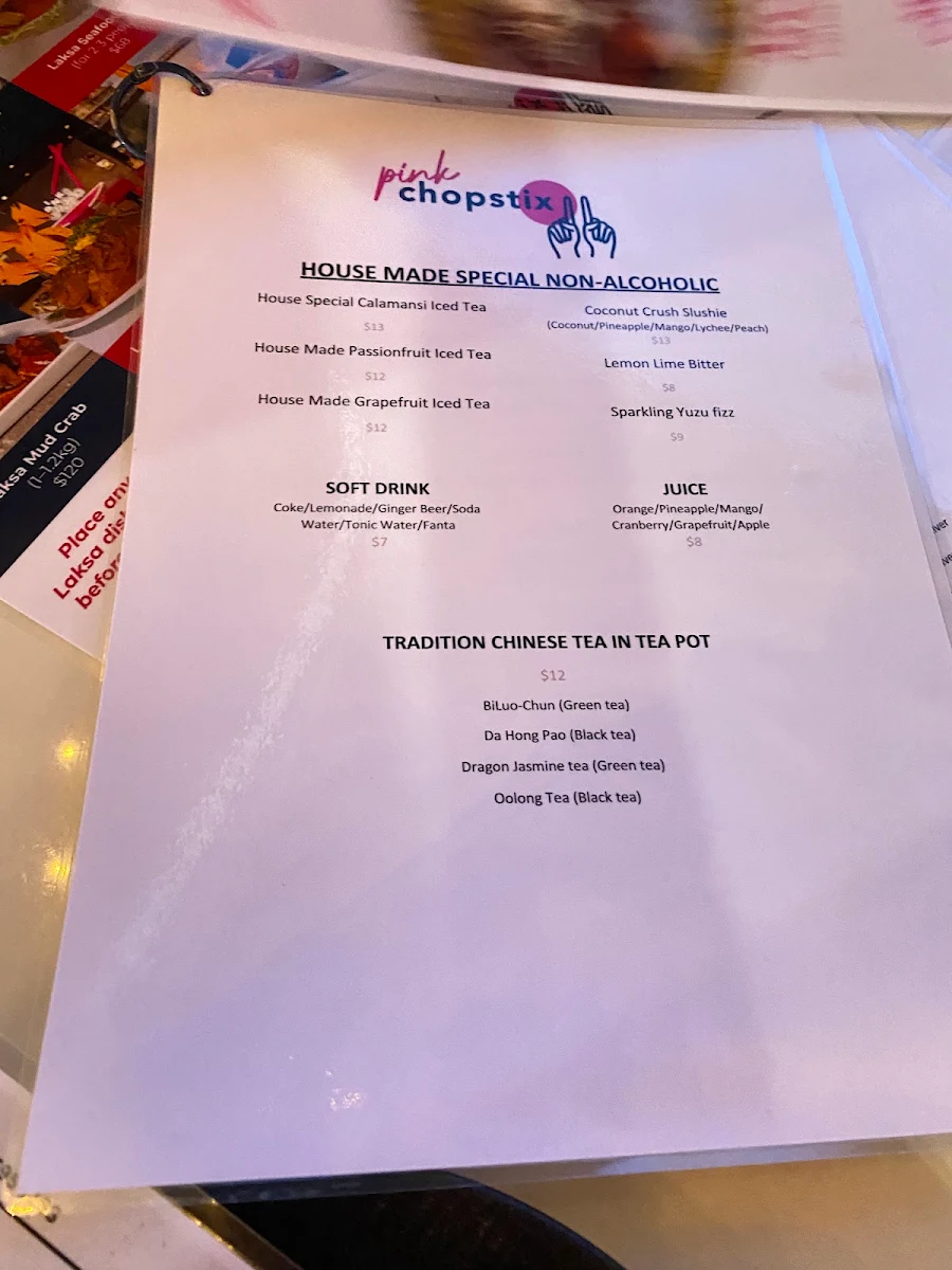 Menu, Pink Chopstix