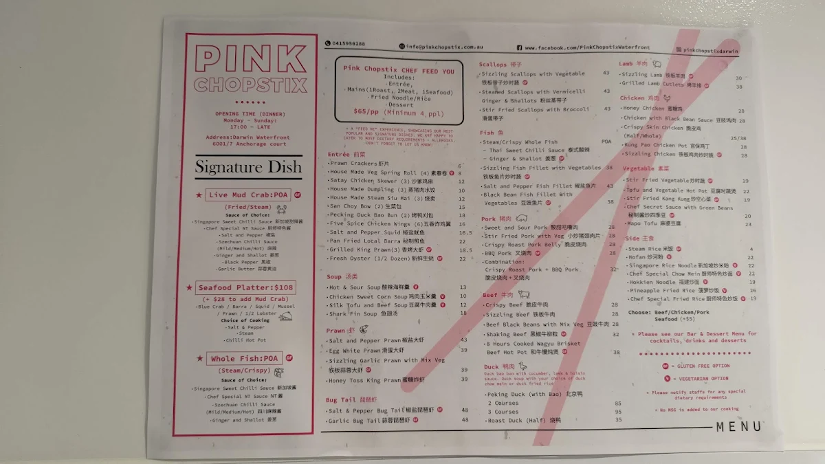 Menu, Pink Chopstix