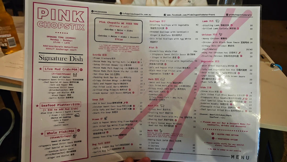 Menu, Pink Chopstix