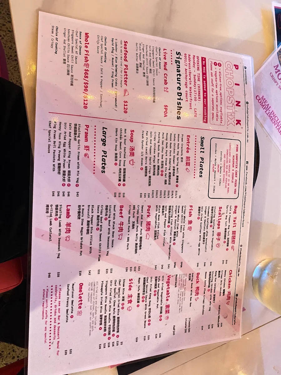 Menu, Pink Chopstix