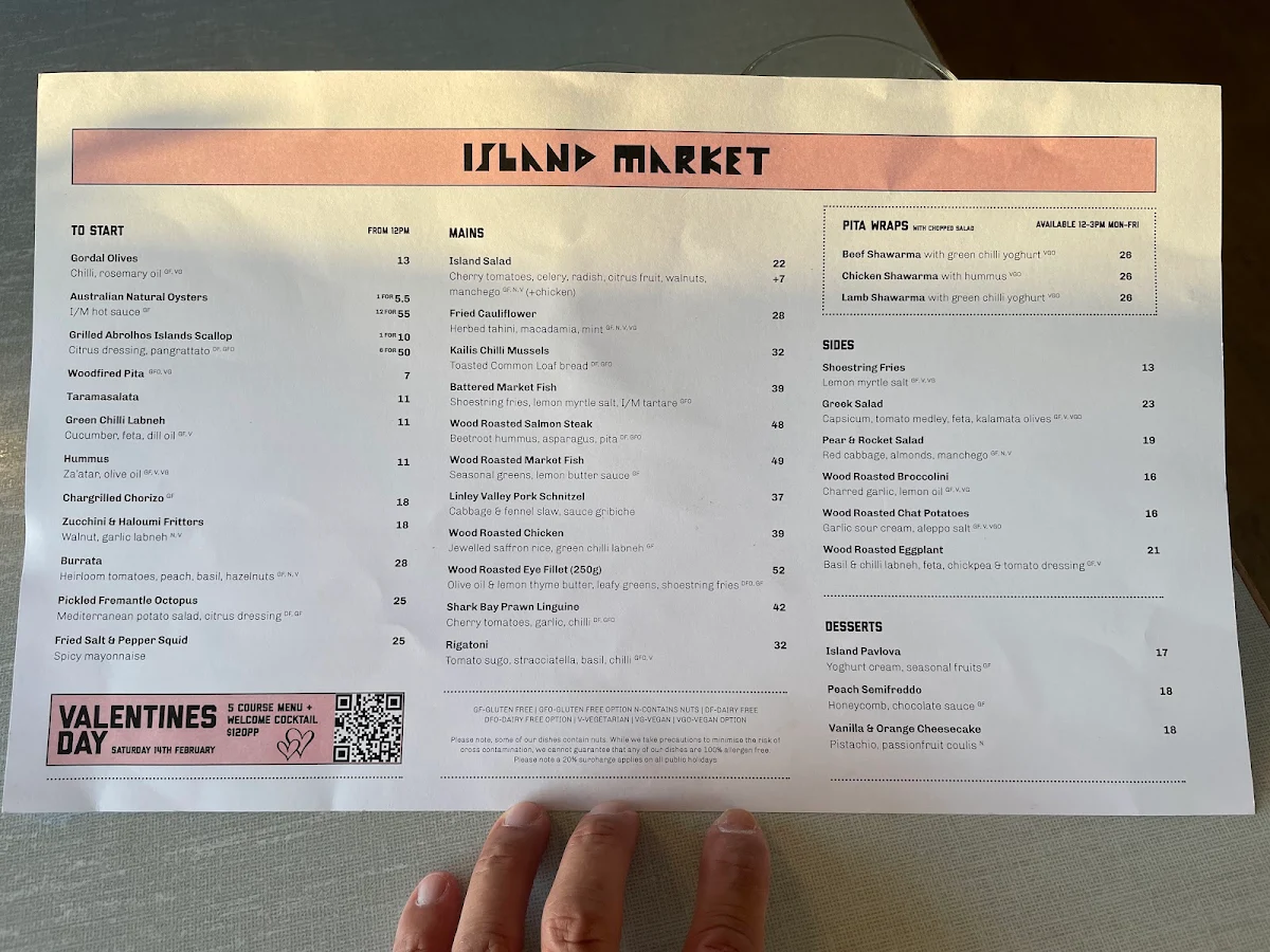 Menu, Island Market Trigg