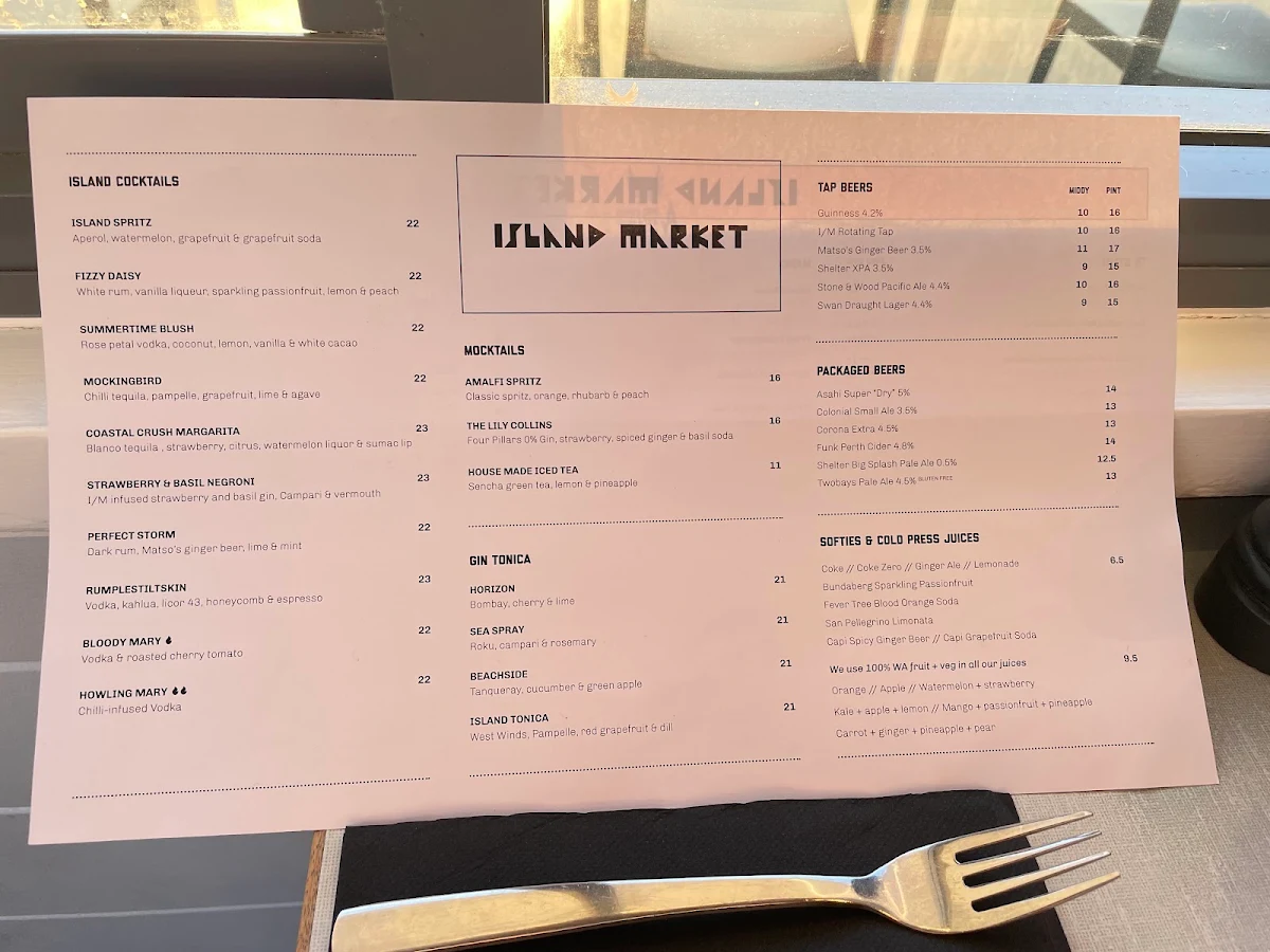 Menu, Island Market Trigg