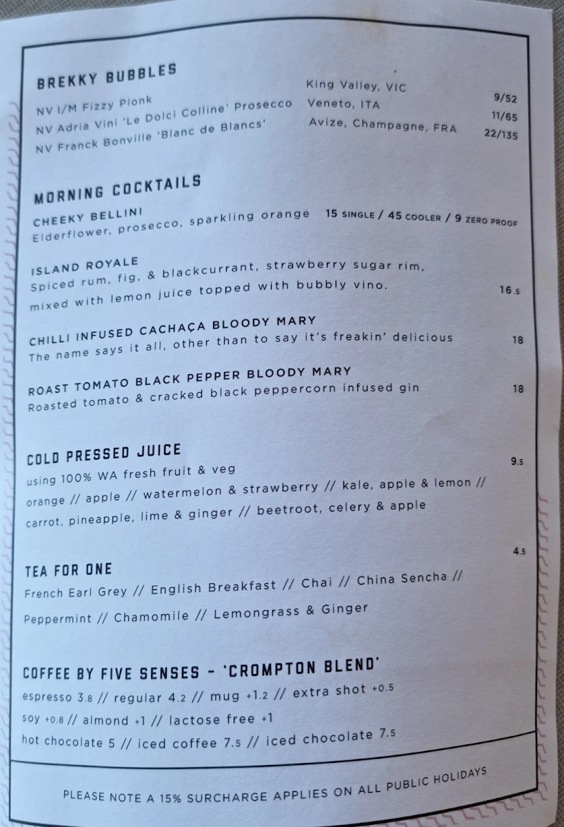 Menu, Island Market Trigg