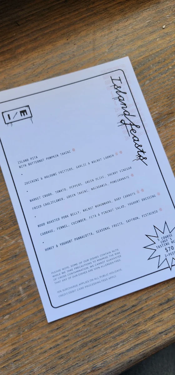 Menu, Island Market Trigg