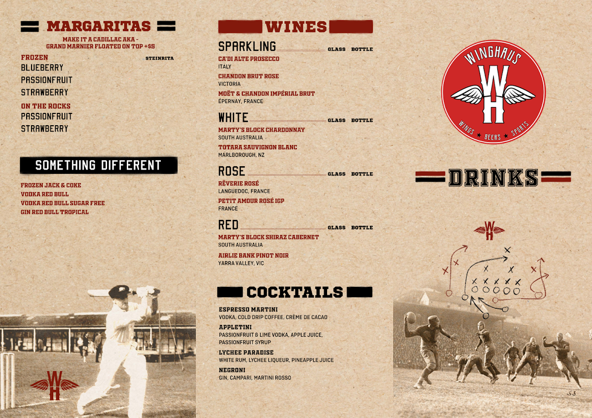 Menu, Winghaus Entertainment Quarter