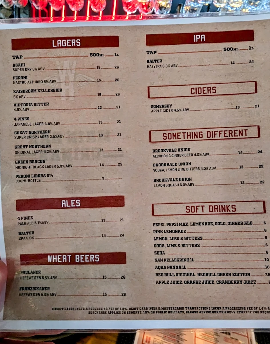 Menu, Winghaus Entertainment Quarter