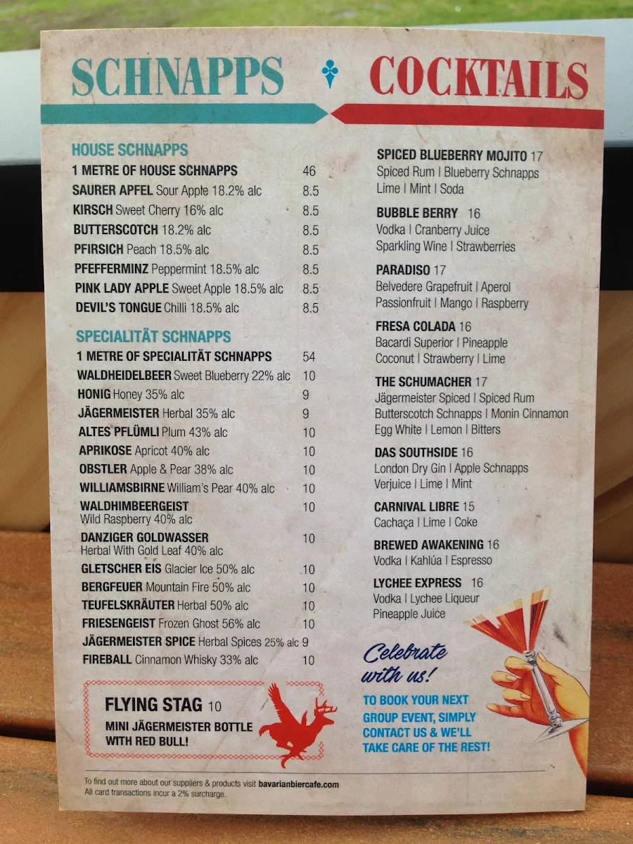 Menu, Winghaus Entertainment Quarter