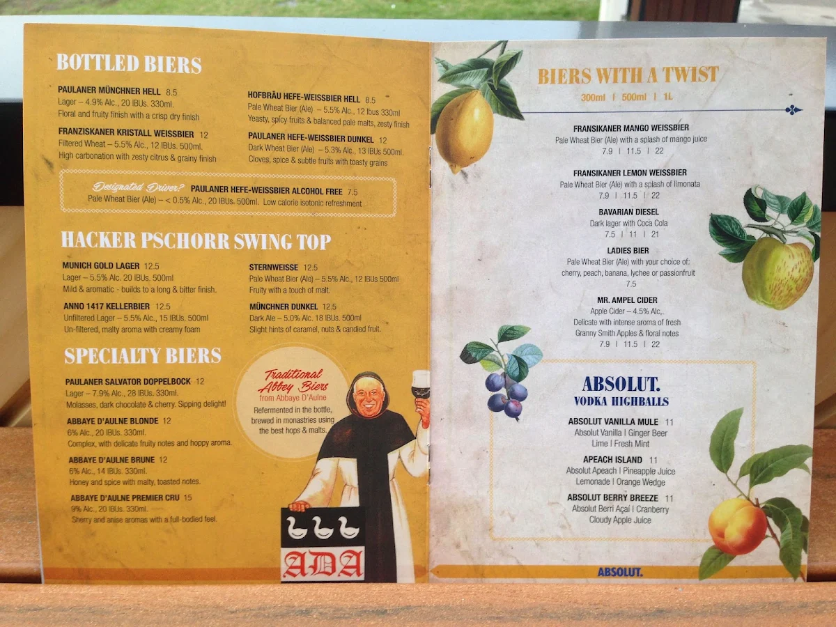 Menu, Winghaus Entertainment Quarter