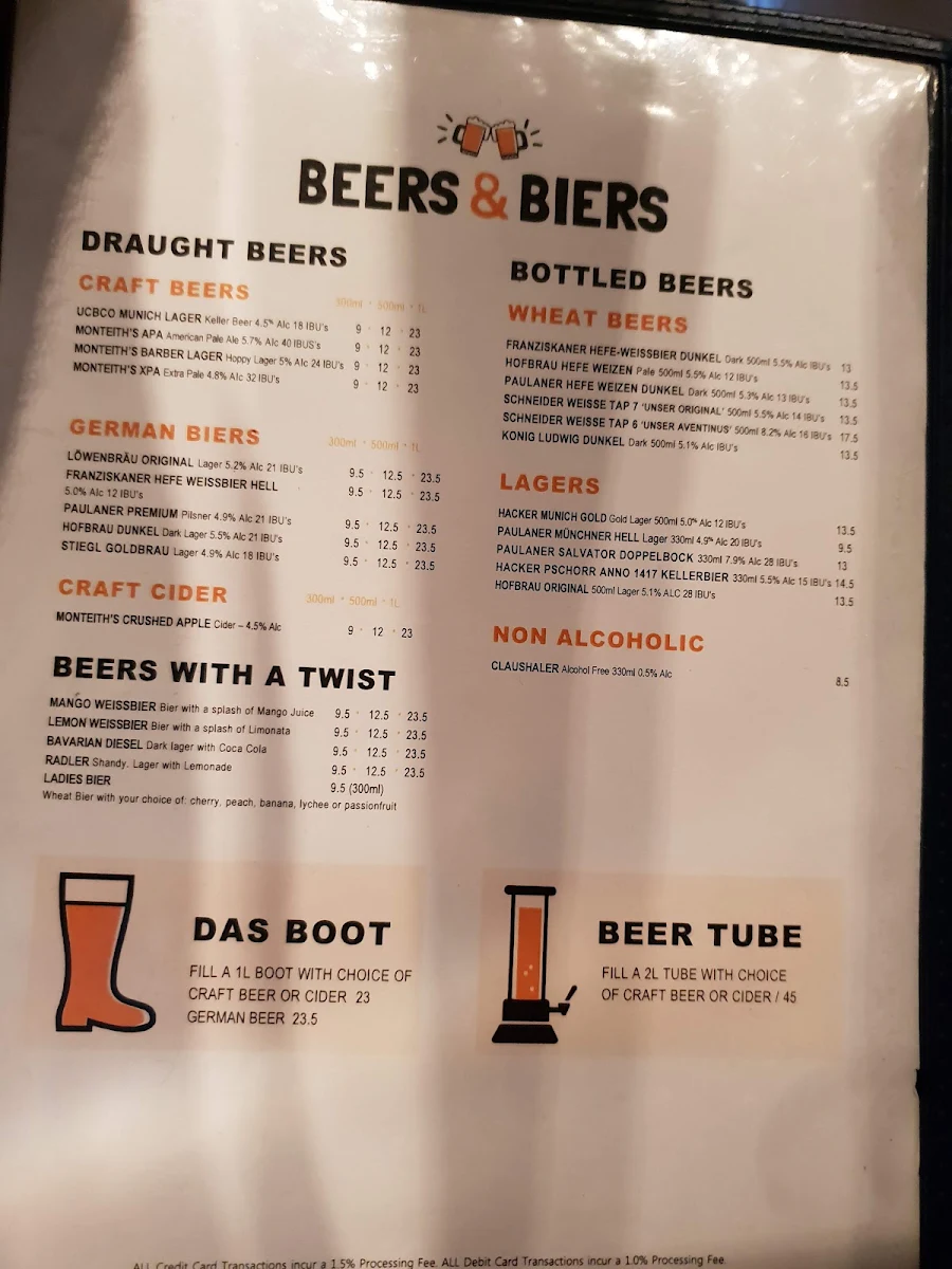 Menu, Winghaus Entertainment Quarter