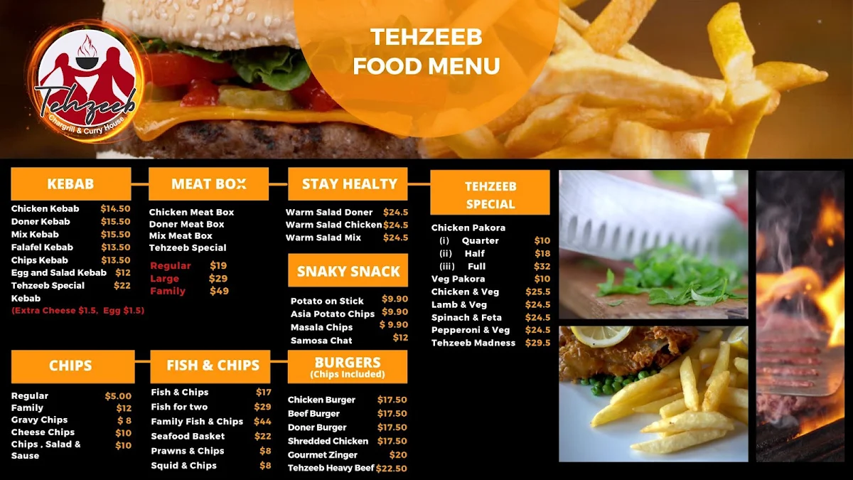 Menu, Tehzeeb (Chargrill & Curry House)