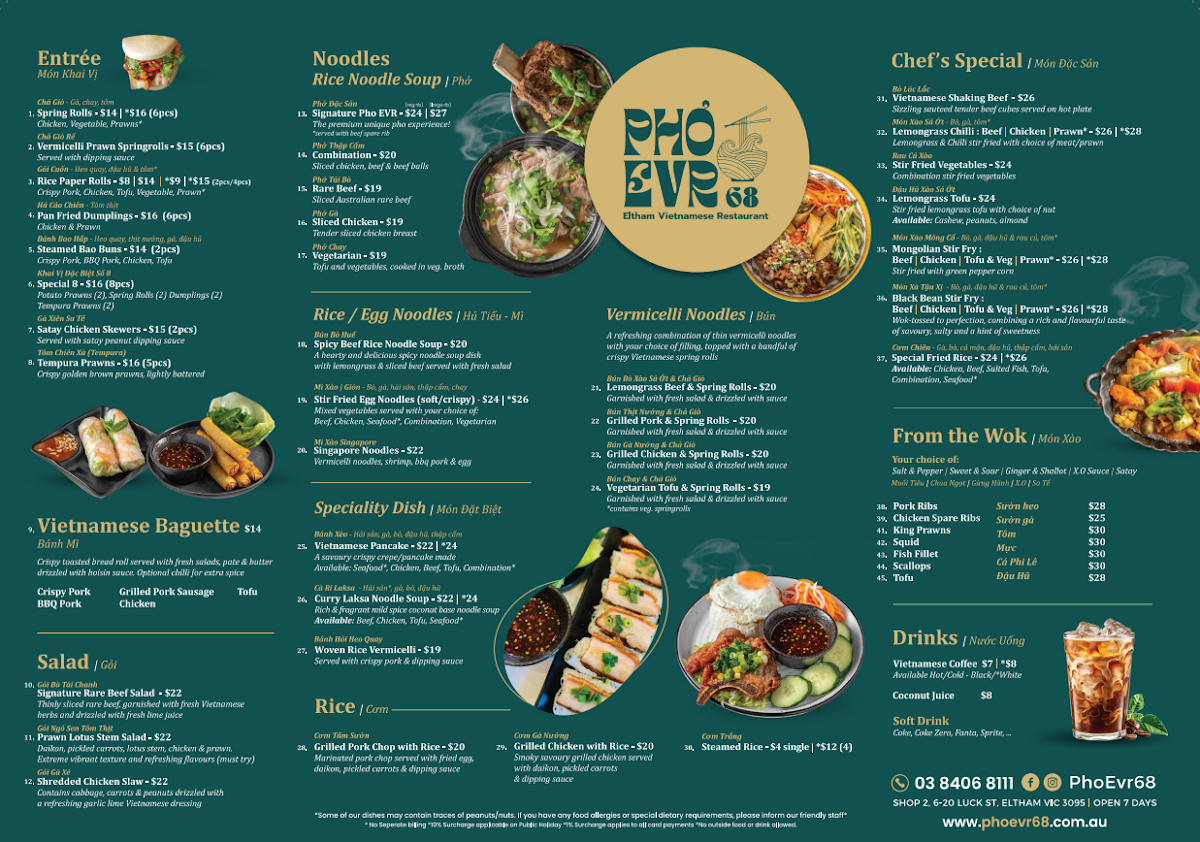 Menu, Pho Evr 68
