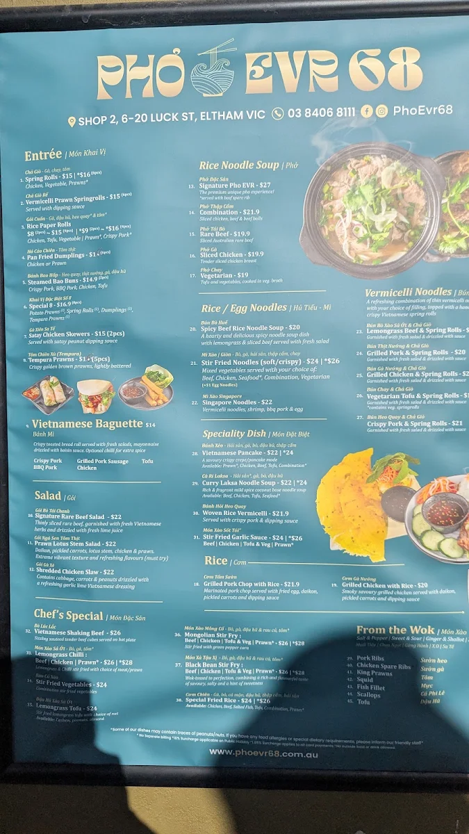 Menu, Pho Evr 68