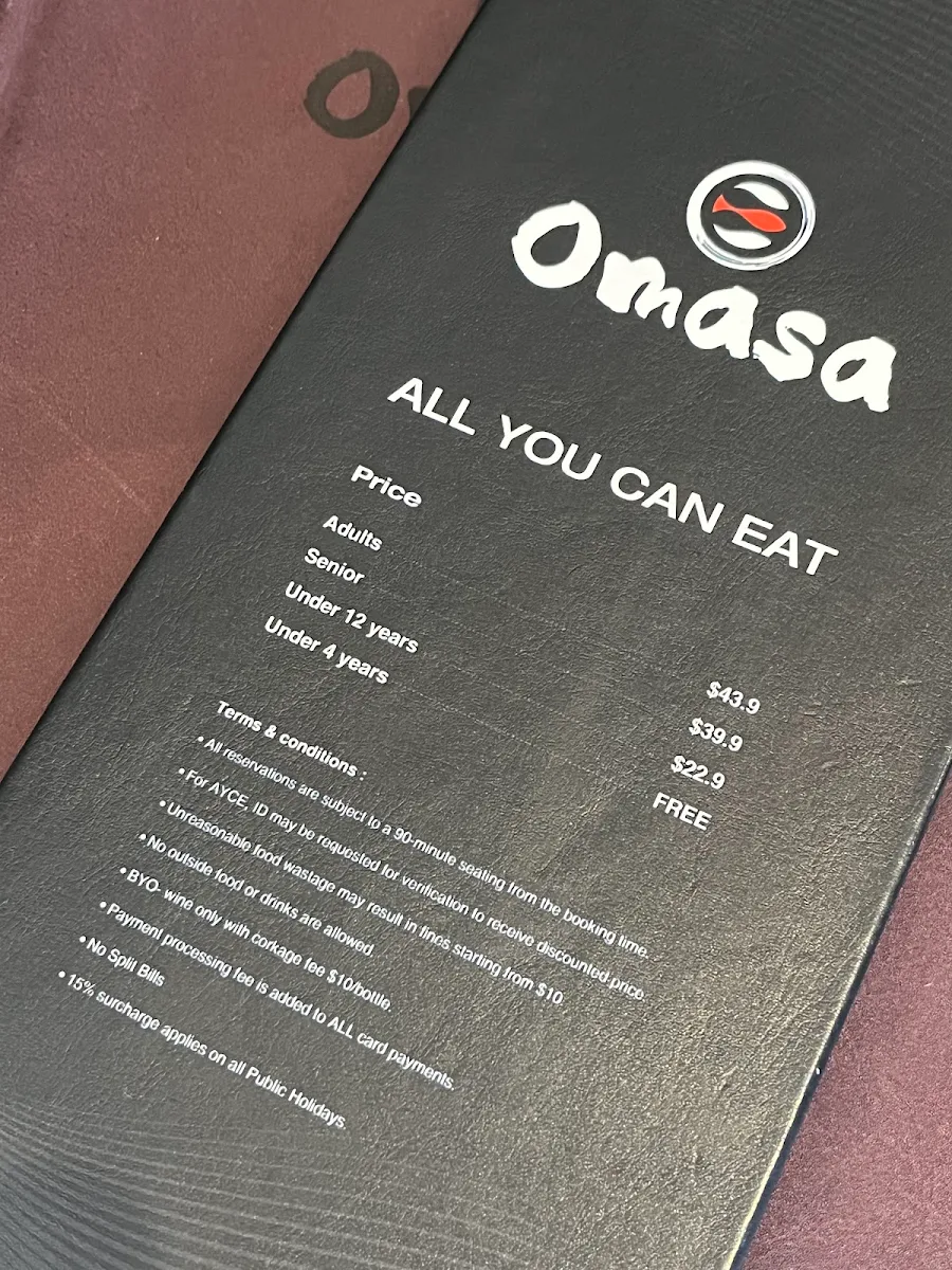 Menu, Omasa Japanese Restaurant Tuart Hill