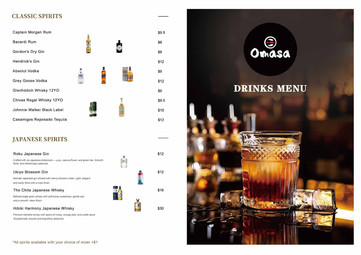 Menu, Omasa Japanese Restaurant Tuart Hill