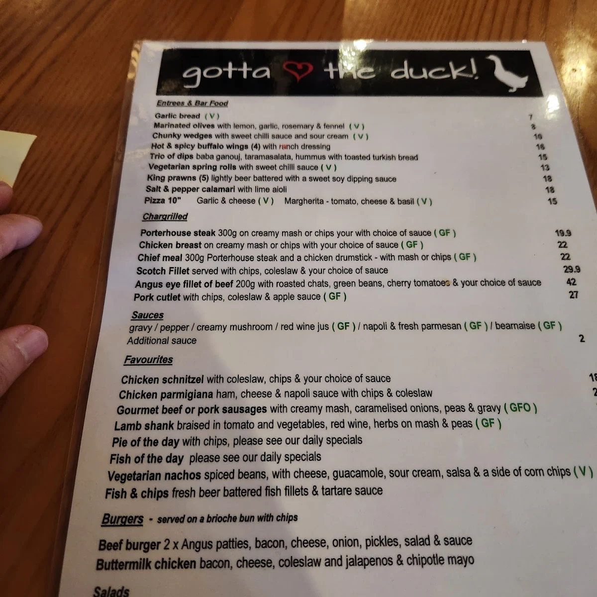 Menu, Hotel Mosman