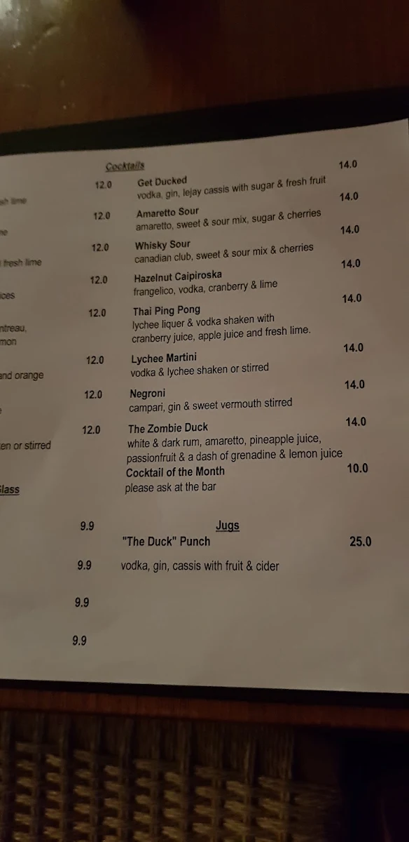 Menu, Hotel Mosman