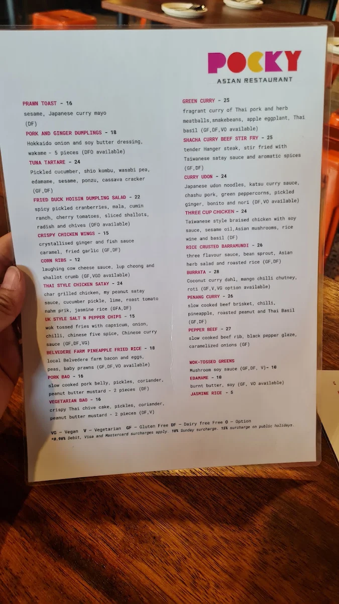 Menu, Pocky Asian Restaurant