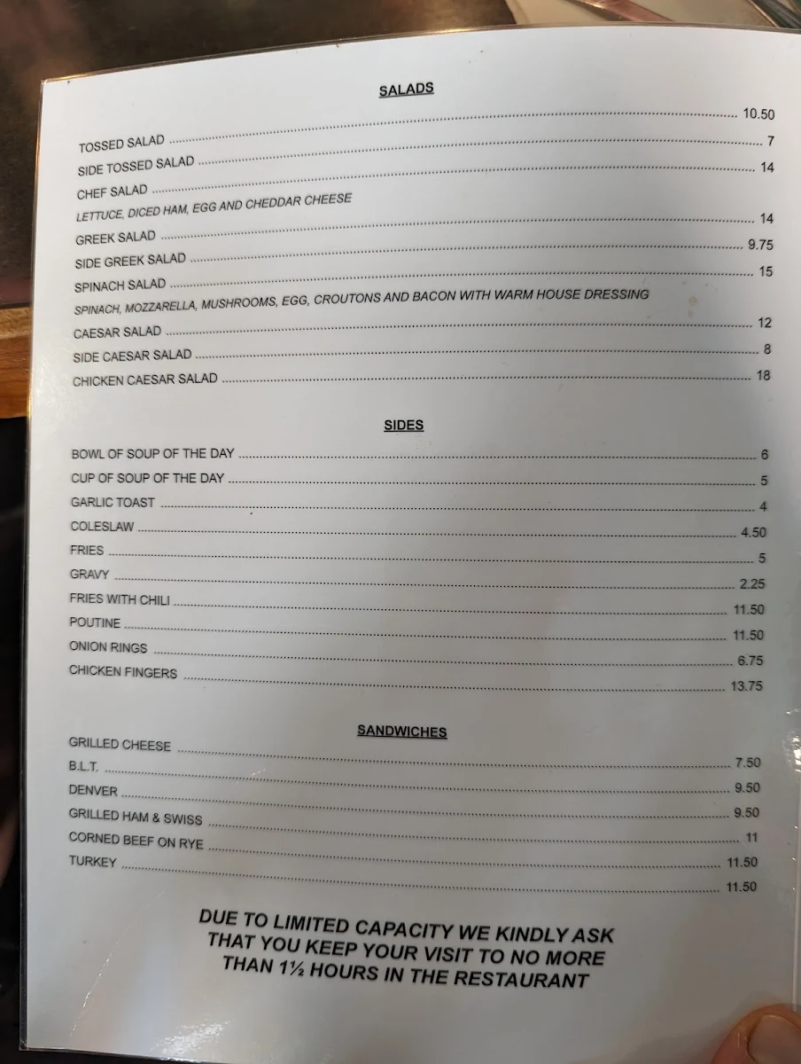 Menu, The Nook