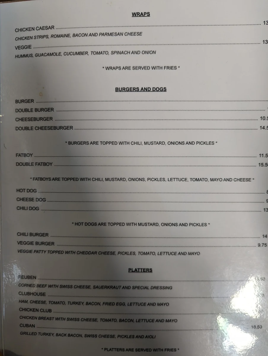 Menu, The Nook