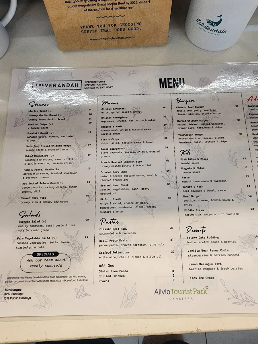 Menu, The Verandah