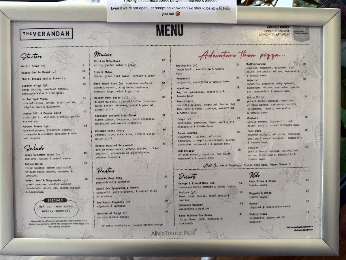 Menu, The Verandah