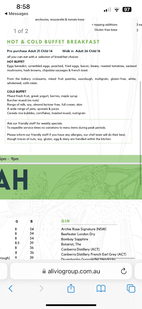Menu, The Verandah